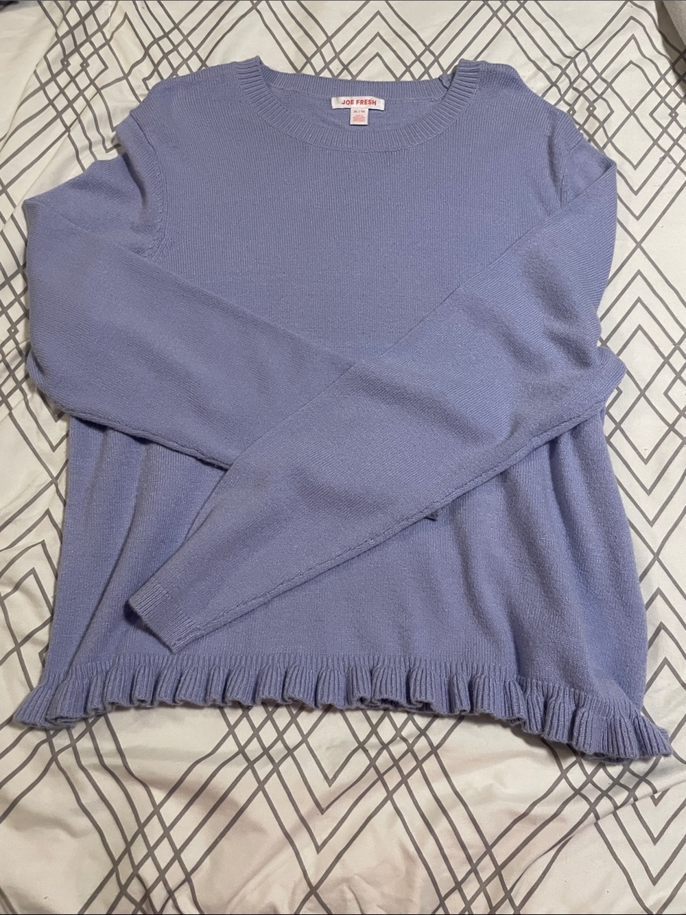 Joe Fresh Dusty Lavender Ruffle-Hem Crewneck Sweater